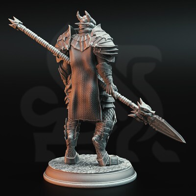 Dragon Knight with spear from DM Stash's Rise of the Dragon set. Total height apx. 45mm. Unpainted resin miniature - image2